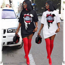Load image into Gallery viewer, Echoine Women Active Wear Short Sleeve Lips  Print O-neck T-shirts Dress Vestidos Classic Fashion Club Party Tee mini Dresses
