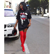 Load image into Gallery viewer, Echoine Women Active Wear Short Sleeve Lips  Print O-neck T-shirts Dress Vestidos Classic Fashion Club Party Tee mini Dresses
