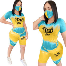 Load image into Gallery viewer, Tie Dye Two Piece Set Women Pink Letters TShirt Biker Shorts Set Sweatshirt  Outfits Ensemble Jogging Femme Summer Clothes 2020
