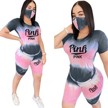 Load image into Gallery viewer, Tie Dye Two Piece Set Women Pink Letters TShirt Biker Shorts Set Sweatshirt  Outfits Ensemble Jogging Femme Summer Clothes 2020
