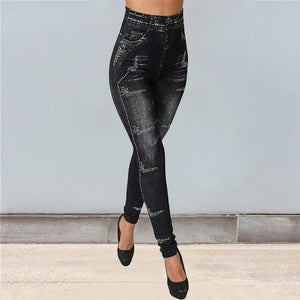 New Fashion Slim Women Leggings Faux Denim Jeans Fitness Elastic Seamless Leggings Long Pocket Sexy Casual Pencil Pants 2020