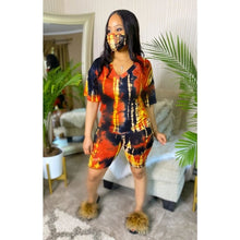 Load image into Gallery viewer, 2020 Summer Women Tie-dye 3 Pieces Sets Tracksuits Short Sleeve T-shirt Shorts Masks Set Outfits Skinny Elastic Outdoor Wear
