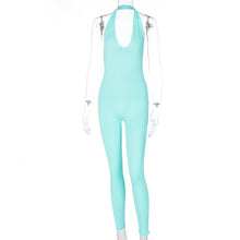 Load image into Gallery viewer, Simenual Solid Bodycon Halter Women Long Jumpsuits Skinny Backless Sleeveless Workout Overalls Sportswear Fashion Basic Jumpsuit
