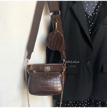 Load image into Gallery viewer, Vintage Crocodile women shoulder bag luxury designer wide strap Crossbody bag chain Sling bag pu leather ladies 3 bag set wallet
