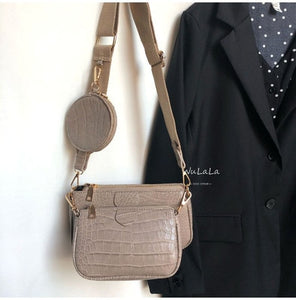 Vintage Crocodile women shoulder bag luxury designer wide strap Crossbody bag chain Sling bag pu leather ladies 3 bag set wallet