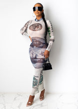 Load image into Gallery viewer, Women New Fashion Long Maxi Dress Sexy Dollar Print Mesh Sheer Long Sleeve Round Neck Dress Spring Autumn Casual Cool Streetwear
