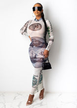 Load image into Gallery viewer, Women New Fashion Long Maxi Dress Sexy Dollar Print Mesh Sheer Long Sleeve Round Neck Dress Spring Autumn Casual Cool Streetwear
