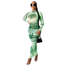 Load image into Gallery viewer, Women New Fashion Long Maxi Dress Sexy Dollar Print Mesh Sheer Long Sleeve Round Neck Dress Spring Autumn Casual Cool Streetwear

