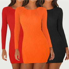 Load image into Gallery viewer, Women Sweaters Dresses Ribbed Knitted Sexy Bodycon Mini Dress Casual O Neck Long Sleeve Autumn Winter Slim Party Dress Vestidos
