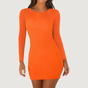 Women Sweaters Dresses Ribbed Knitted Sexy Bodycon Mini Dress Casual O Neck Long Sleeve Autumn Winter Slim Party Dress Vestidos