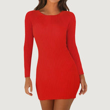 Load image into Gallery viewer, Women Sweaters Dresses Ribbed Knitted Sexy Bodycon Mini Dress Casual O Neck Long Sleeve Autumn Winter Slim Party Dress Vestidos
