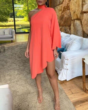Load image into Gallery viewer, Glitter One Shoulder Scallop Trim Irregular Dress
