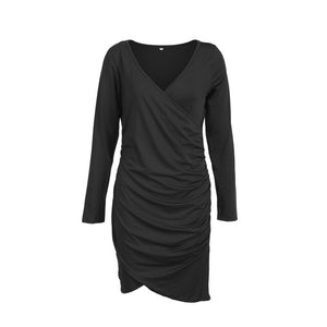 Women's V Neck Bodycon Dress Sexy Body for Women Draped Long Sleeve Casual Autumn Dress Solid Color Slim Club Party Dresses