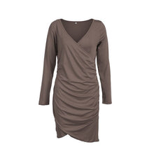 Load image into Gallery viewer, Women&#39;s V Neck Bodycon Dress Sexy Body for Women Draped Long Sleeve Casual Autumn Dress Solid Color Slim Club Party Dresses
