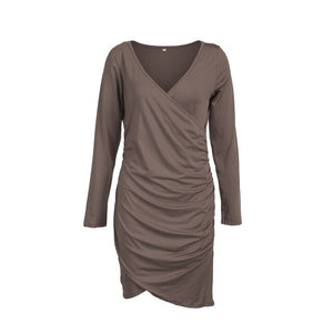 Women's V Neck Bodycon Dress Sexy Body for Women Draped Long Sleeve Casual Autumn Dress Solid Color Slim Club Party Dresses