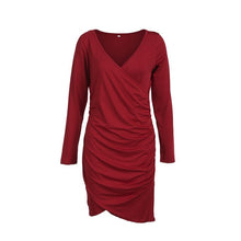 Load image into Gallery viewer, Women&#39;s V Neck Bodycon Dress Sexy Body for Women Draped Long Sleeve Casual Autumn Dress Solid Color Slim Club Party Dresses
