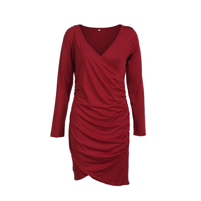 Women's V Neck Bodycon Dress Sexy Body for Women Draped Long Sleeve Casual Autumn Dress Solid Color Slim Club Party Dresses