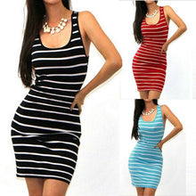 Load image into Gallery viewer, 2020New summer casual women&#39;s T-shirt sexy slim black and white striped long top dress

