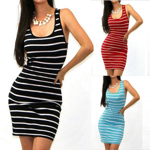2020New summer casual women's T-shirt sexy slim black and white striped long top dress