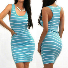 Load image into Gallery viewer, 2020New summer casual women&#39;s T-shirt sexy slim black and white striped long top dress
