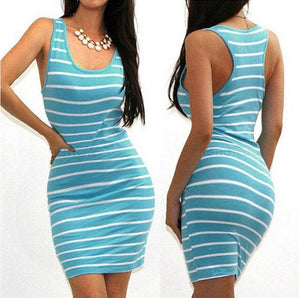 2020New summer casual women's T-shirt sexy slim black and white striped long top dress