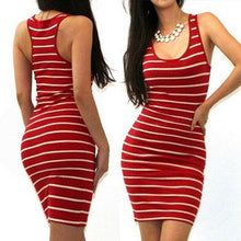 Load image into Gallery viewer, 2020New summer casual women&#39;s T-shirt sexy slim black and white striped long top dress

