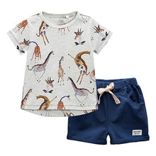 Load image into Gallery viewer, BINIDUCKLING Summer Baby Boys Kids Clothing Sets Cartoon Giraffe T-shirt+Shorts Cotton Outifts Toddler Boys Clothes Set 2T-7T
