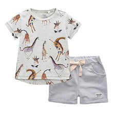 Load image into Gallery viewer, BINIDUCKLING Summer Baby Boys Kids Clothing Sets Cartoon Giraffe T-shirt+Shorts Cotton Outifts Toddler Boys Clothes Set 2T-7T
