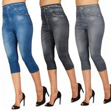Load image into Gallery viewer, Faux Jeans Leggings Woman Stretch Short Leggins 4\3 Capri Pants Summer Breeches High Waist Perfect Fit Jeans Jeggings
