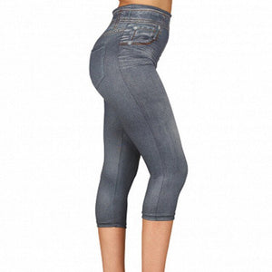 Faux Jeans Leggings Woman Stretch Short Leggins 4\3 Capri Pants Summer Breeches High Waist Perfect Fit Jeans Jeggings