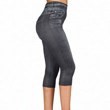 Load image into Gallery viewer, Faux Jeans Leggings Woman Stretch Short Leggins 4\3 Capri Pants Summer Breeches High Waist Perfect Fit Jeans Jeggings
