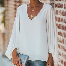 Load image into Gallery viewer, Chiffon Lantern Sleeve Elegant Women Blouse V Neck Solid Loose Female Blouses 2020 Fashion Autumn Ladies Plus Size Top Clothes
