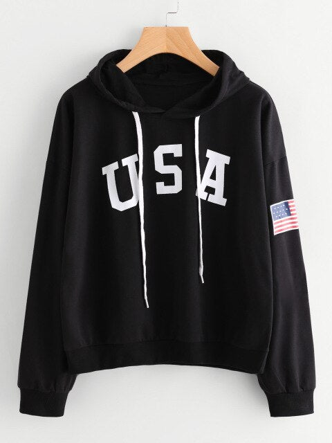 Parties Fall Clothing Sweat Shirts Hoodies Women Hoodies Sweatshirts Ladies Autumn Winter Usa Flag New Classics
