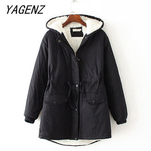 Mid-length Women Winter Hooded Jacket Clothing Loose Warm Thicken Lamb fur Outerwear Large size Female Casual cotton Jacket 4XL