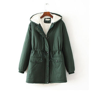 Mid-length Women Winter Hooded Jacket Clothing Loose Warm Thicken Lamb fur Outerwear Large size Female Casual cotton Jacket 4XL