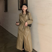 Load image into Gallery viewer, GOOHOJIO Cool PU Leather Long Jacket 2020 Fashion Women Jacket Loose Belt PU Leather Windbreaker Trench Women Coat Slim Autumn
