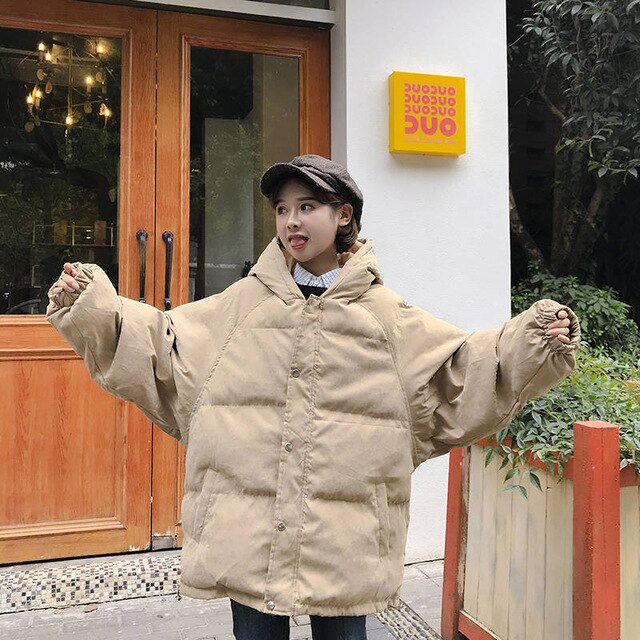 Parkas Women Trendy Simple Solid Khaki Thick Cotton Soft Womens Winter Coat Hooded Korean Large Size Casual Female Daily Jackets