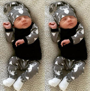 MESOLO Cute Infant Baby Girl Boy Clothes Deer Tops T-shirt+Pants Leggings Hat 3pcs Outfits Kids Clothing Set 0-24M