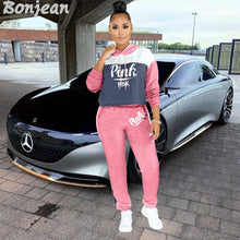 Load image into Gallery viewer, Autumn 2 Piece Set Sportswear Women Tracksuit PINK Letter Print Sweat Suits Plus Size Hoodies + Skinny Pants Jogging Femme
