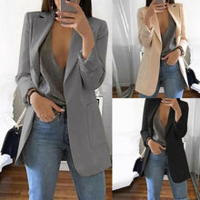 Load image into Gallery viewer, Autumn Lady Young Women Elegant Jacket Blazer 2020 Fashion Solid Slim Casual Business Blazer Suit Coat Outwear Khaki Gary Black
