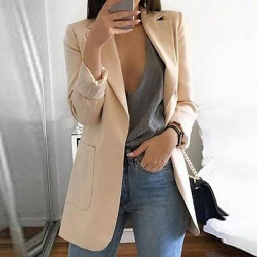 Autumn Lady Young Women Elegant Jacket Blazer 2020 Fashion Solid Slim Casual Business Blazer Suit Coat Outwear Khaki Gary Black