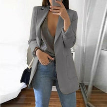 Load image into Gallery viewer, Autumn Lady Young Women Elegant Jacket Blazer 2020 Fashion Solid Slim Casual Business Blazer Suit Coat Outwear Khaki Gary Black
