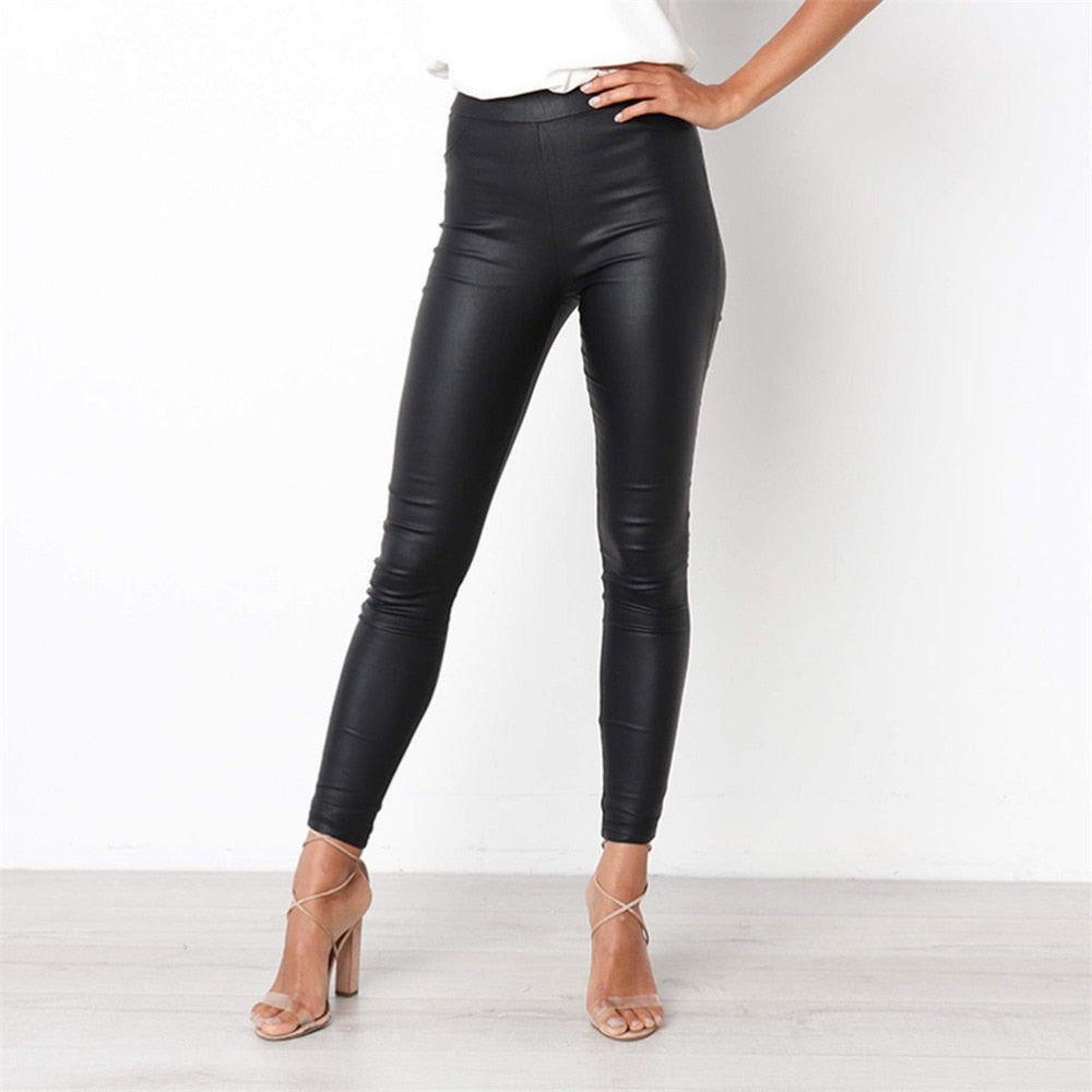 Fashionable Women Leggings Plus Size Lady's Stretch Comfort Pants Leggings For Fitness Modis Casual High Waist Faux Leather Pant