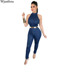 Load image into Gallery viewer, Wjustforu 2019 Sexy Demin Jumpsuit Female Fashion Summer Sleeveless Bodycon Jumpsuit Female Casual Elegant Bodysuit Female Slim
